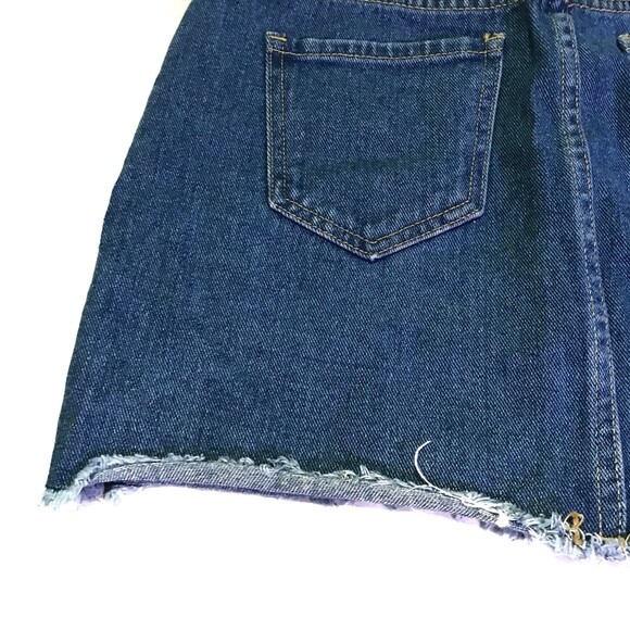 PacSun Size 25 Blue Denim Cotton Full Front Zipper Raw Hem Mini Skirt Pockets - Picture 7 of 10